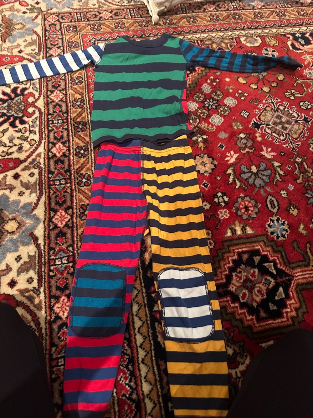 Hanna Andersson Mixed-Stripe Pajama Set in Green, Blue, Red, Yellow